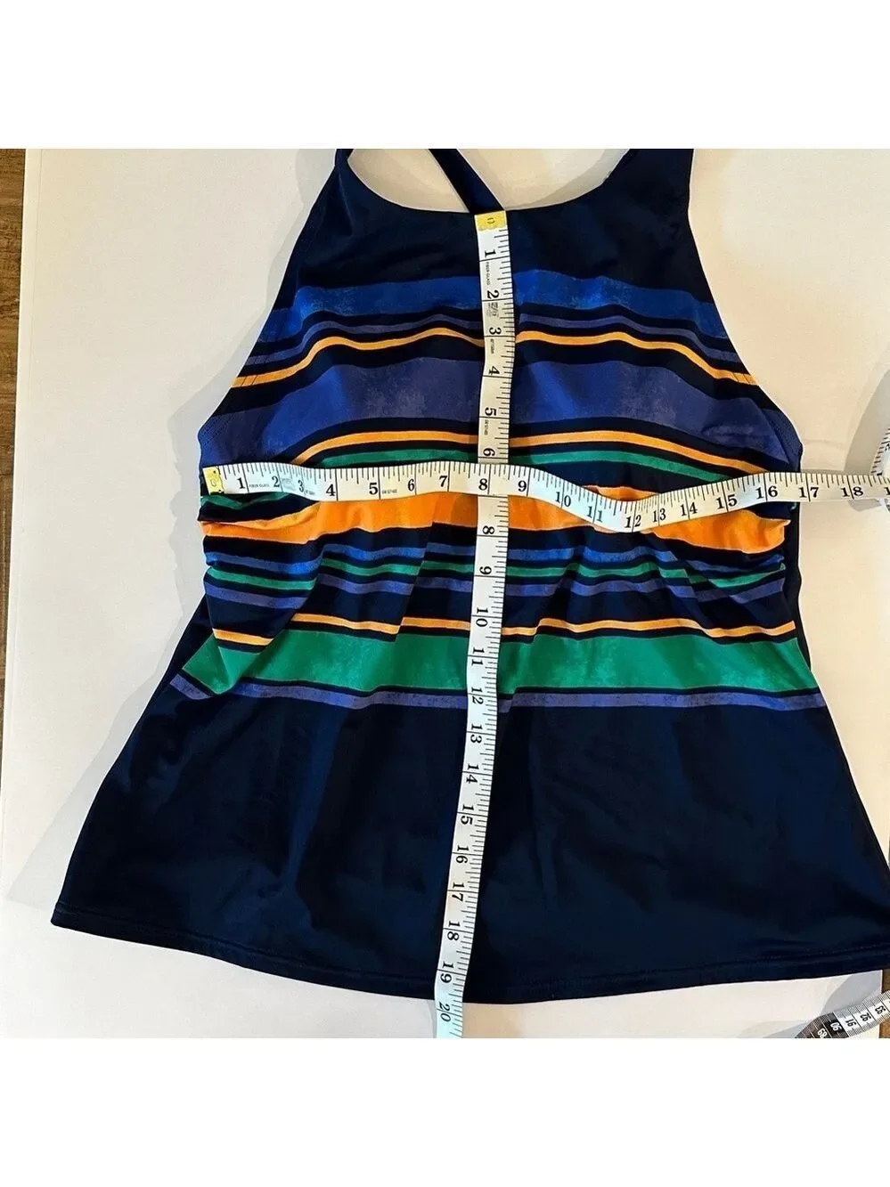 Lands' End High Neck Strappy Back Deep Sea Painted Stripes Size 16W NWT